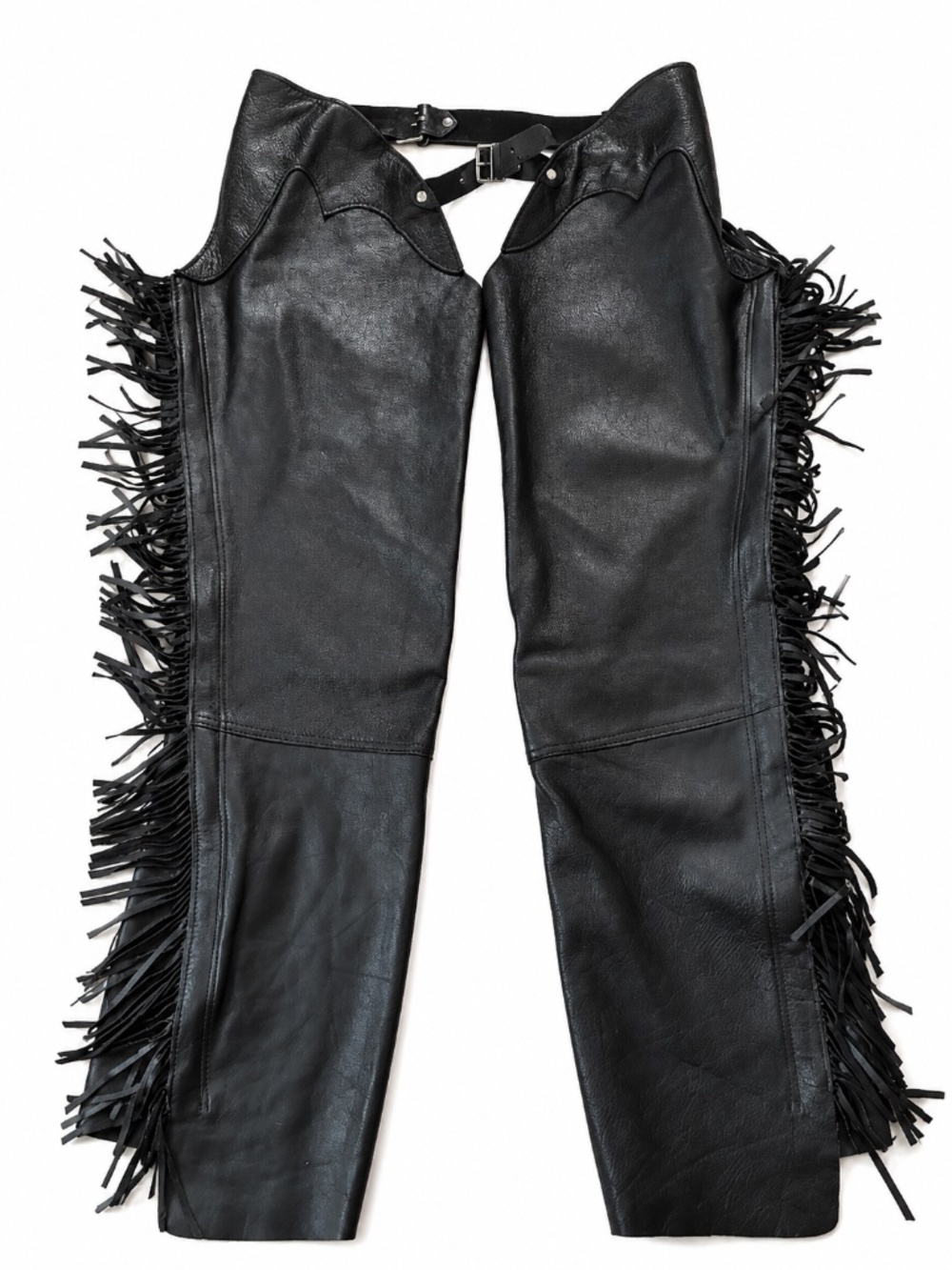 VINTAGE: Size Large. - Men’s Black Leather Fringe Motorcycle  Chaps